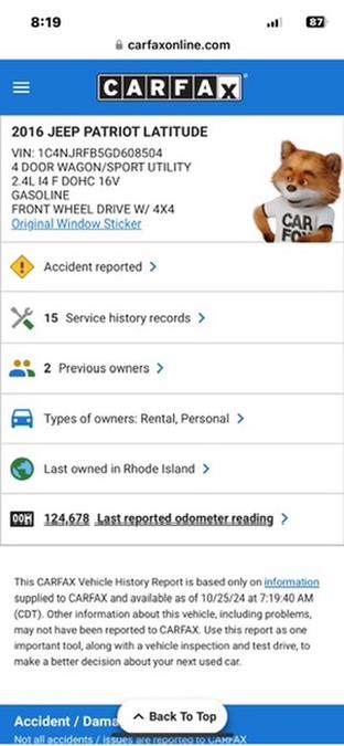 2016 Jeep Patriot 4WD 4dr Latitude photo