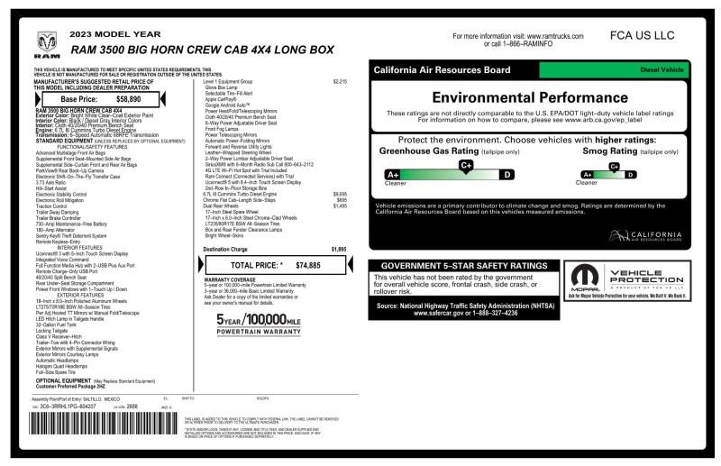 2023 RAM 3500 Big Horn 4X4 Crew Cab 8 Box photo
