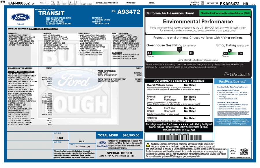 2023 Ford Transit Cargo Van T-250 130
