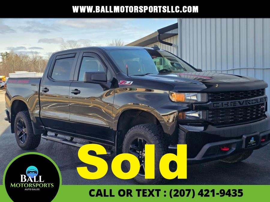 Black 2021 Chevrolet Silverado 1500 Custom Trail Boss Crew Cab 4WD Pickup Truck Four-Wheel Drive Automatic